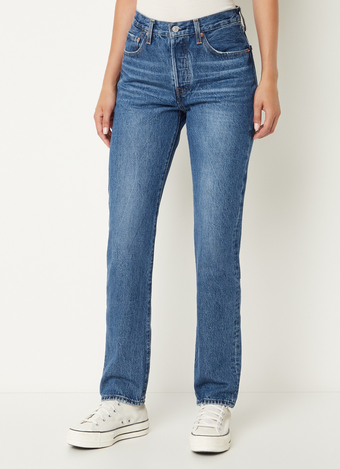 Levi's 501 high waist straight leg jeans met medium wassing - detail 7 indigo