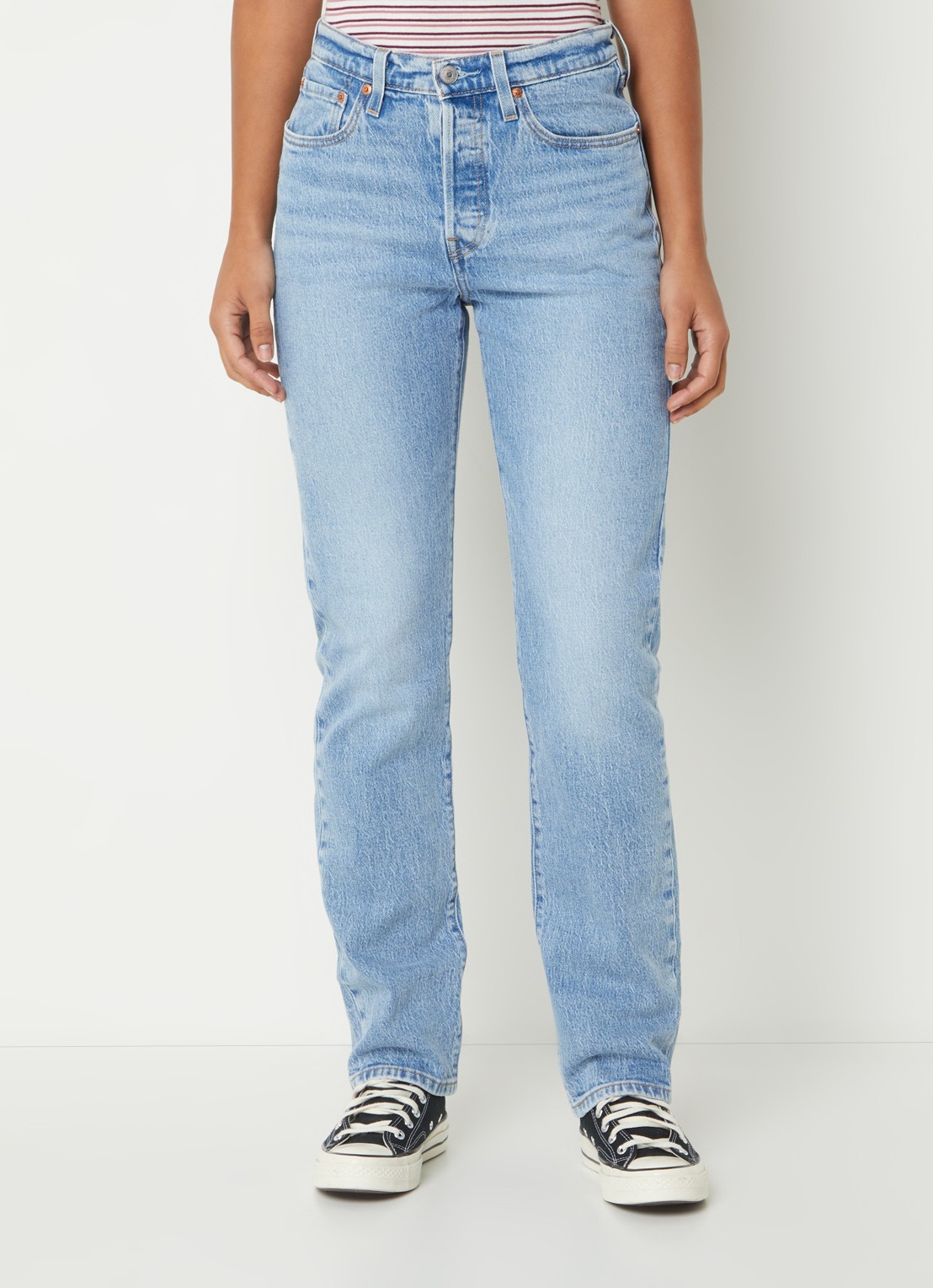 Levi's 501 high waist straight leg jeans met medium wassing - detail indigo