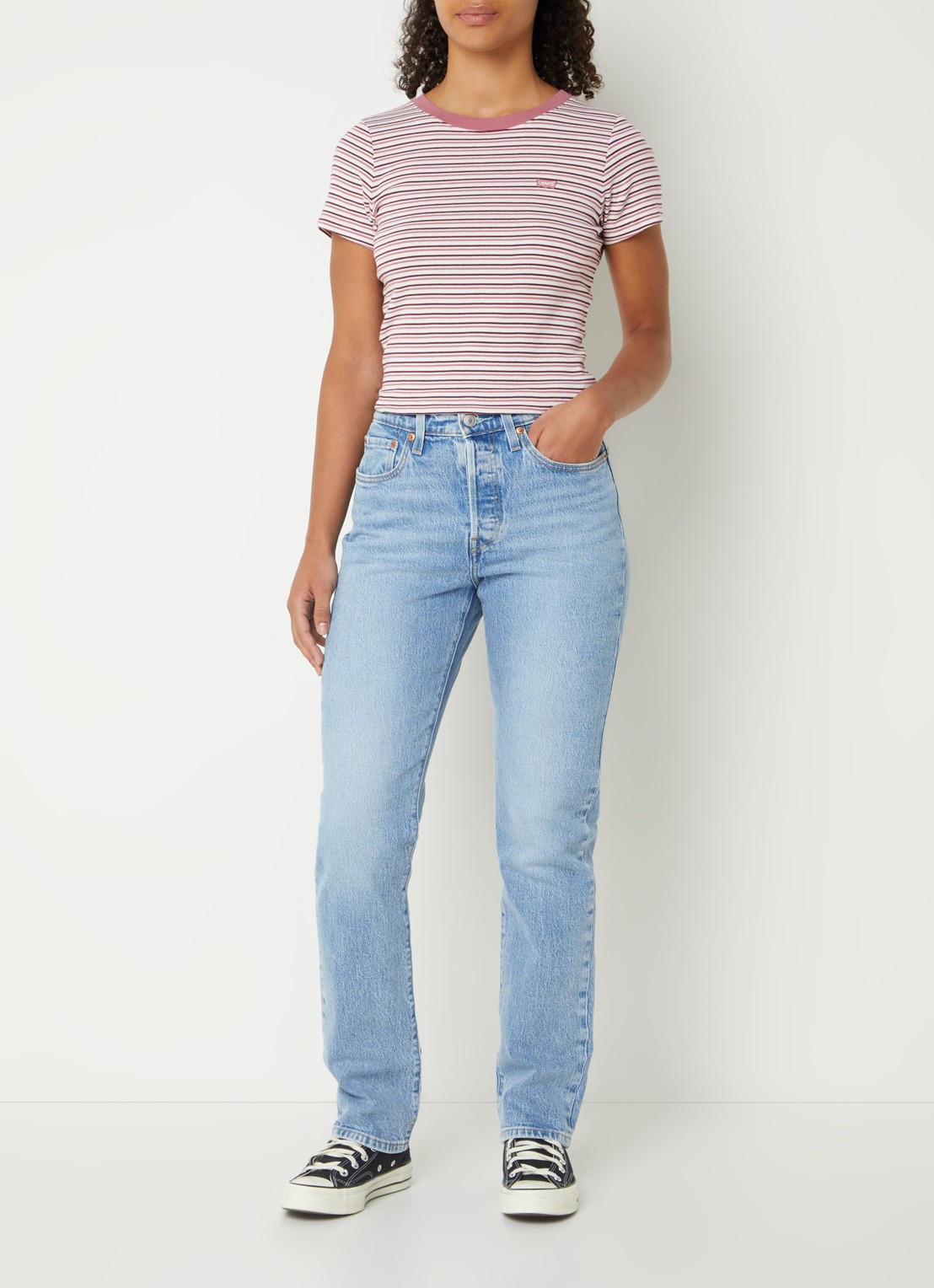 Levi's 501 high waist straight leg jeans met medium wassing - voorkant 4 indigo