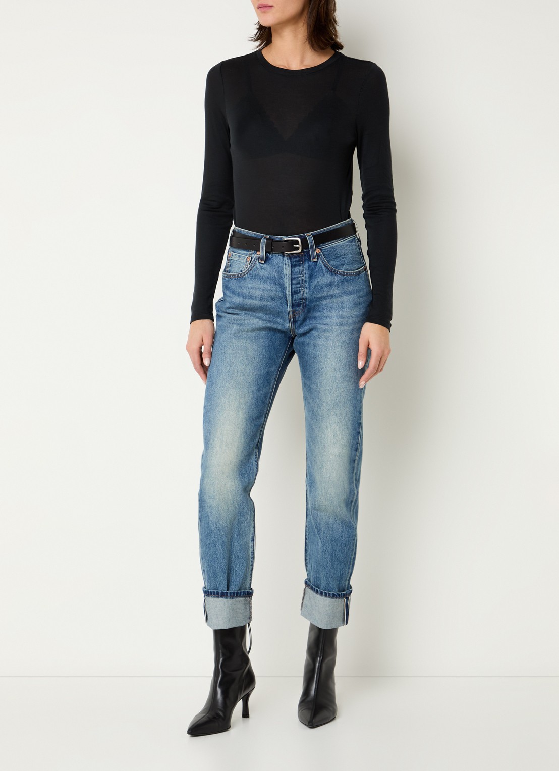 Levi's 501 high waist straight leg jeans met medium wassing - voorkant 4 indigo