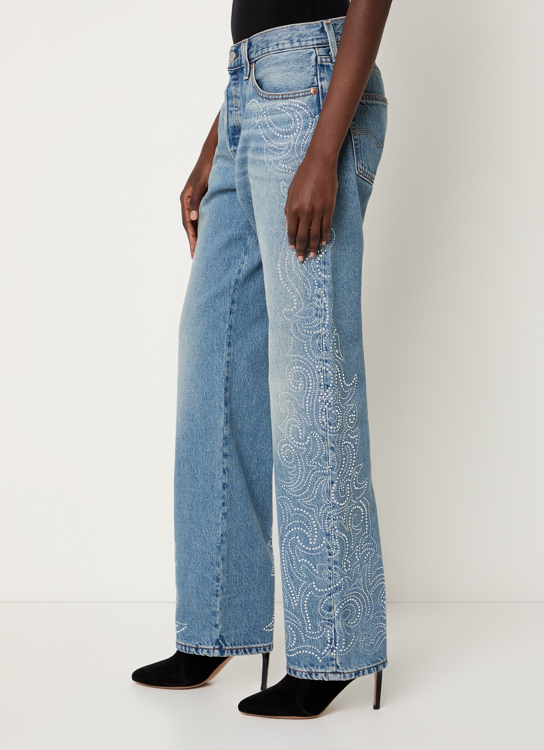 Levi's 501 high waist tapered jeans met strass - detail 2 indigo