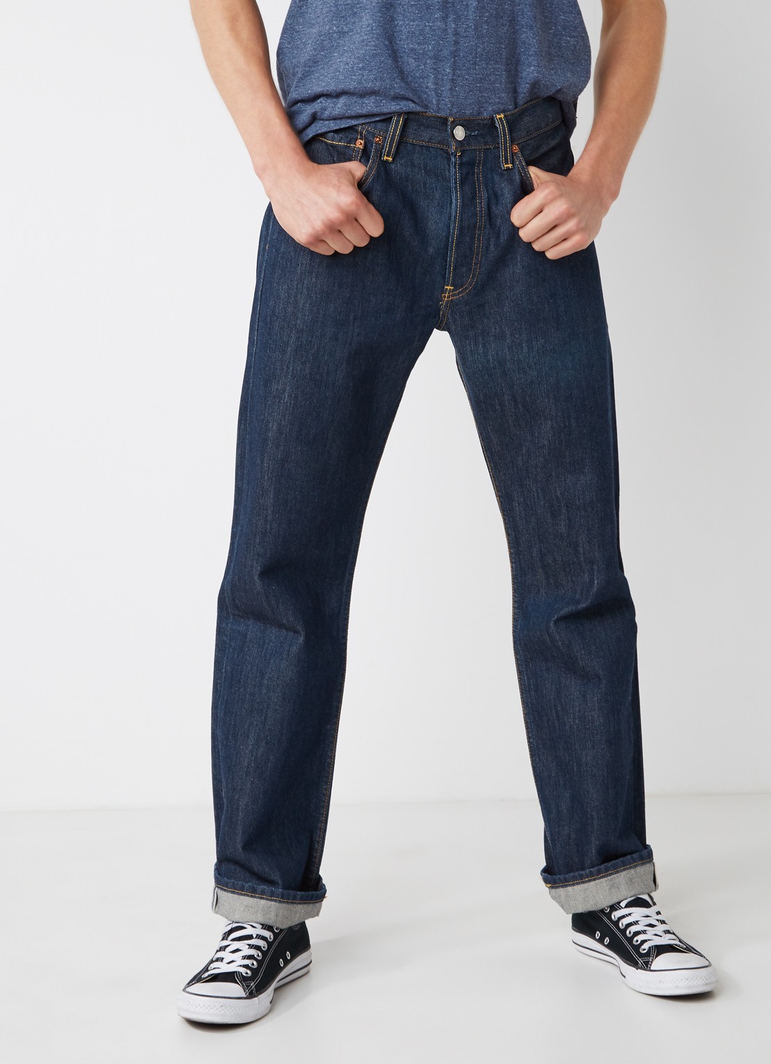 Levi's 501 mid waist straight leg jeans met donkere wassing - detail 3 indigo