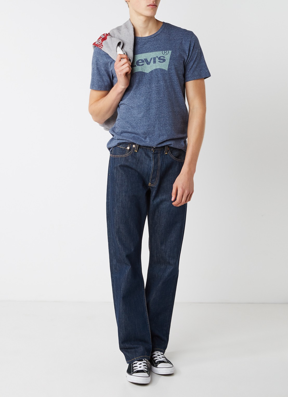 Levi's 501 mid waist straight leg jeans met donkere wassing - voorkant 5 indigo