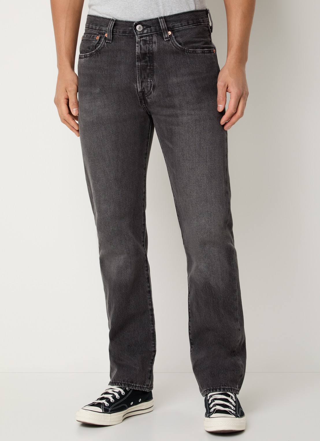 Levi's 501 straight leg jeans met gekleurde wassing - detail donkergrijs