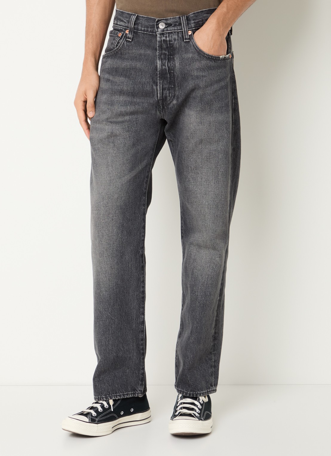 Levi's 501 straight leg jeans met gekleurde wassing - detail middengrijs