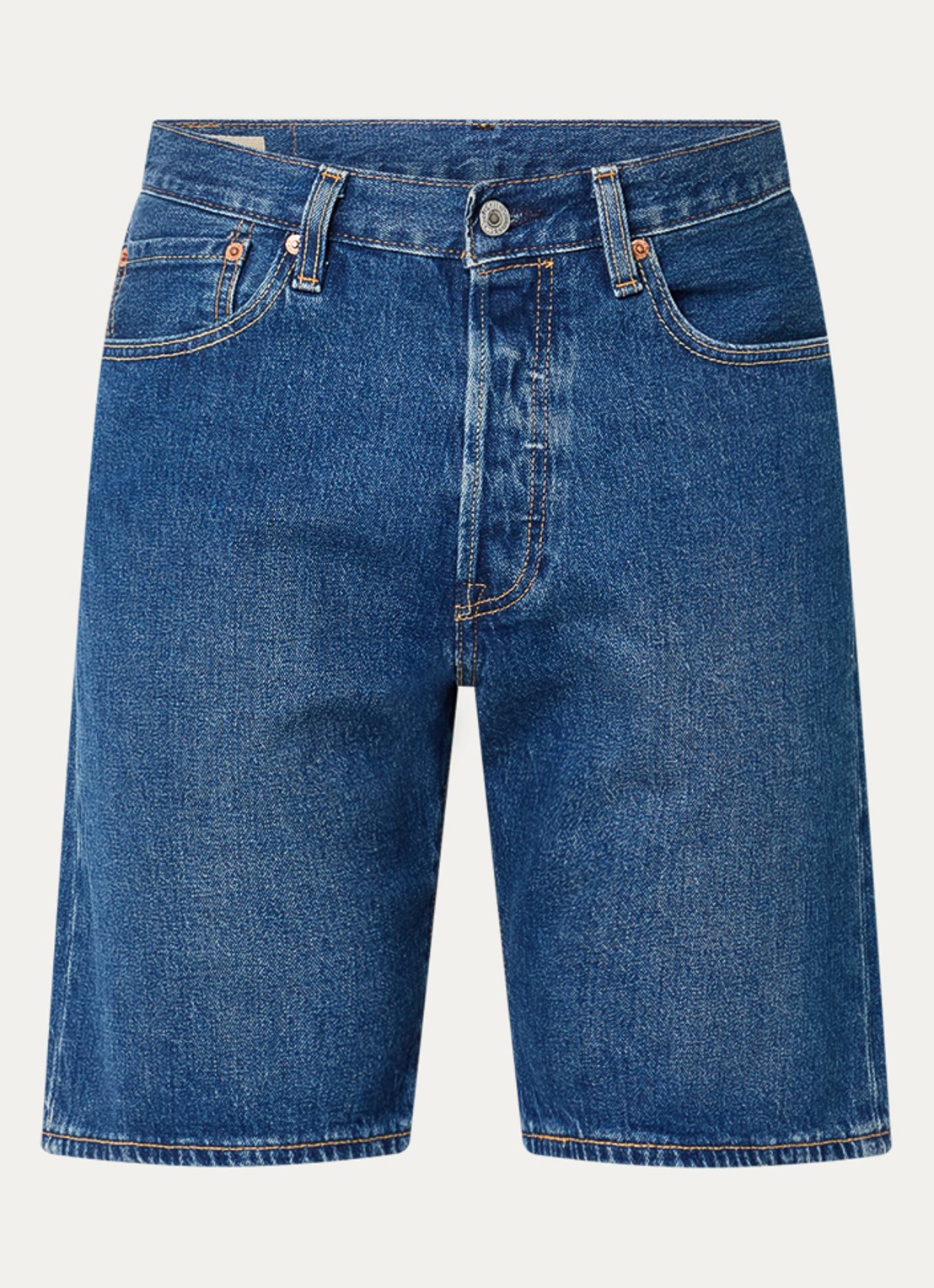 Levi's 501 straight leg korte broek van denim met medium wassing - voorkant 2 indigo