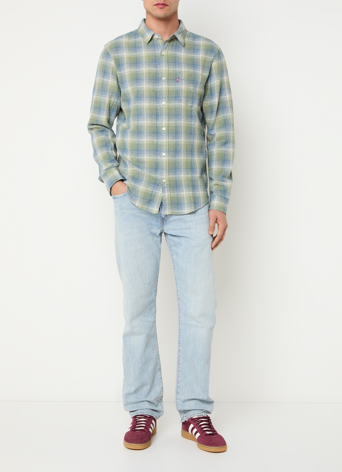 Levi's 502 tapered jeans in linnenblend met lichte wassing - voorkant 2 indigo