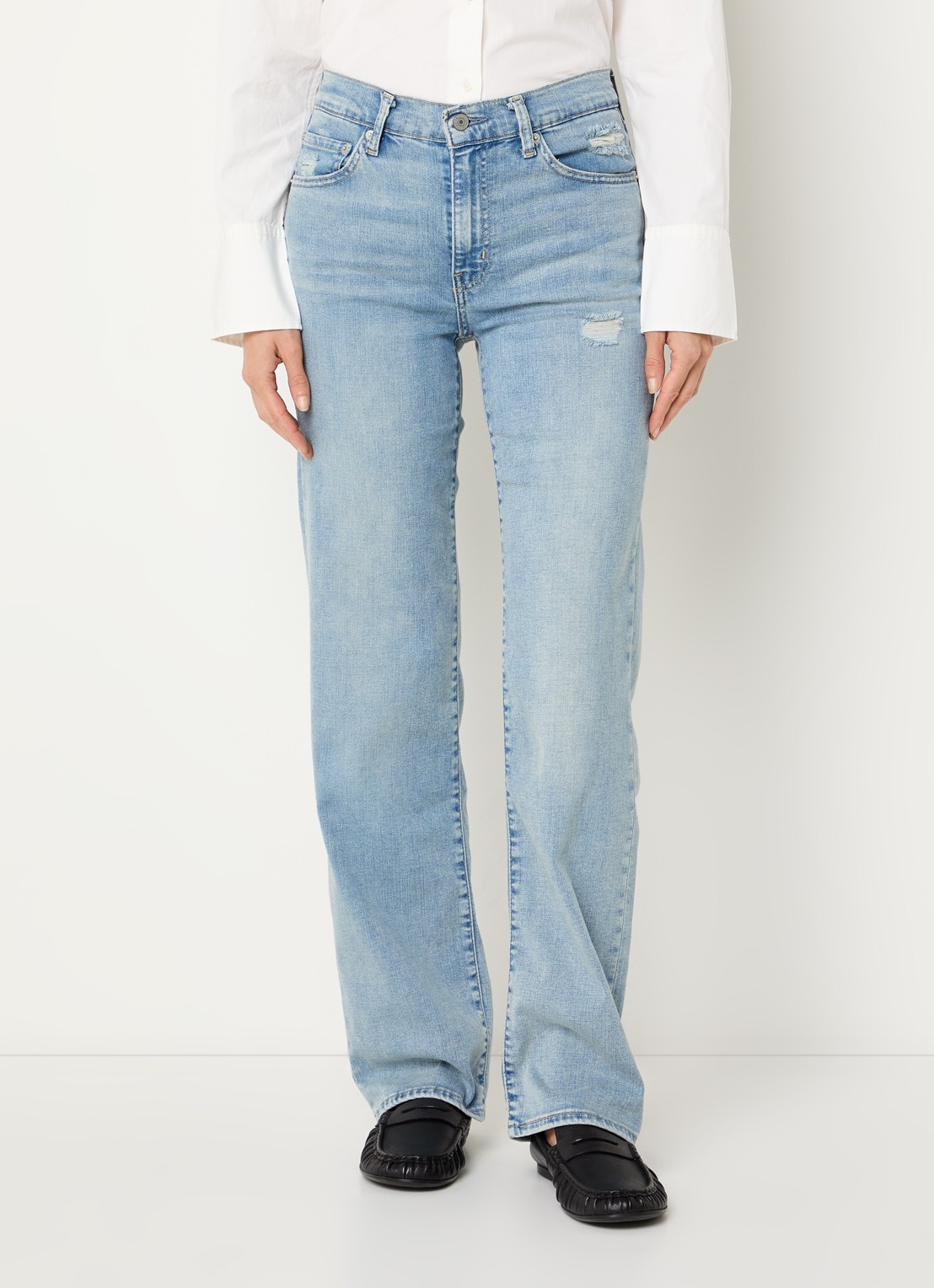 Levi's 723 high waist slim fit jeans met lichte wassing - detail indigo
