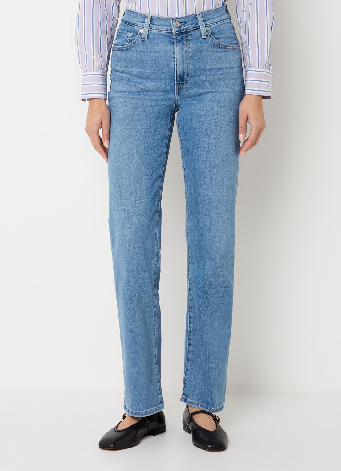 Levi's 723 high waist straight fit jeans met lichte wassing - detail 2 indigo