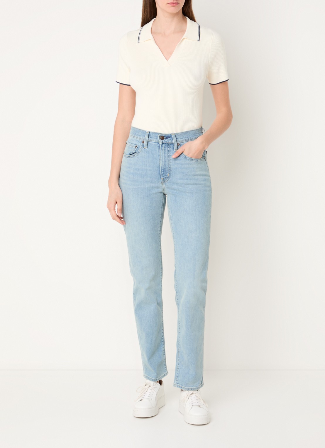 Levi's 724 high waist straight leg jeans met lichte wassing - voorkant 5 indigo