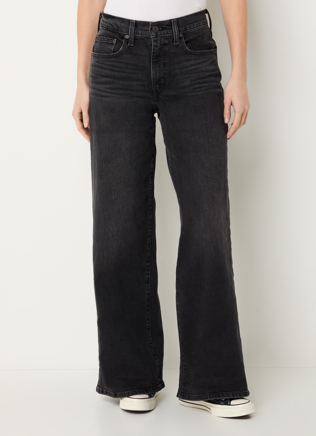 Levi's 728 high waist wide leg jeans met gekleurde wassing - detail 4 zwart
