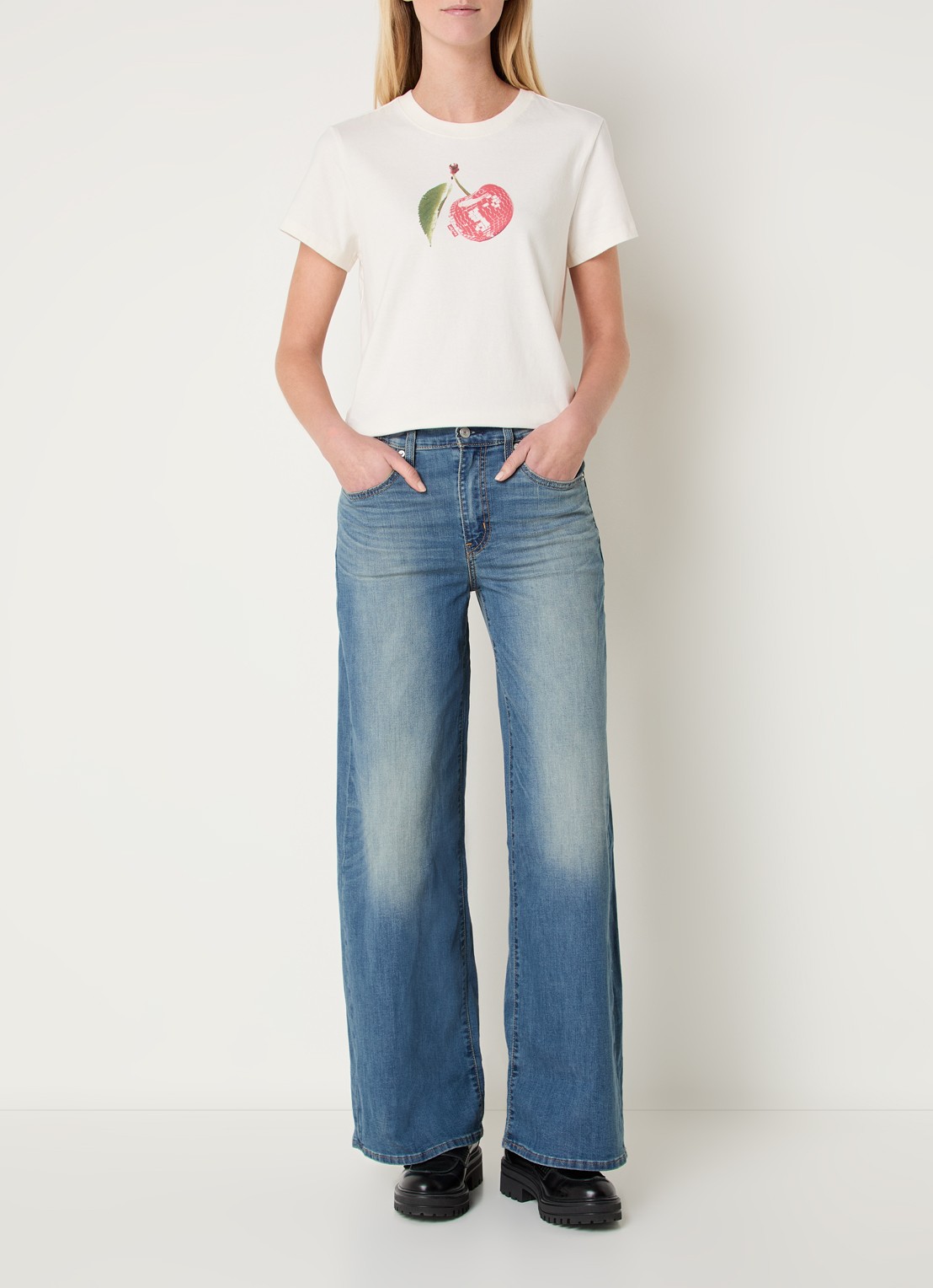 Levi's 728 high waist wide leg jeans met medium wassing - voorkant 5 indigo
