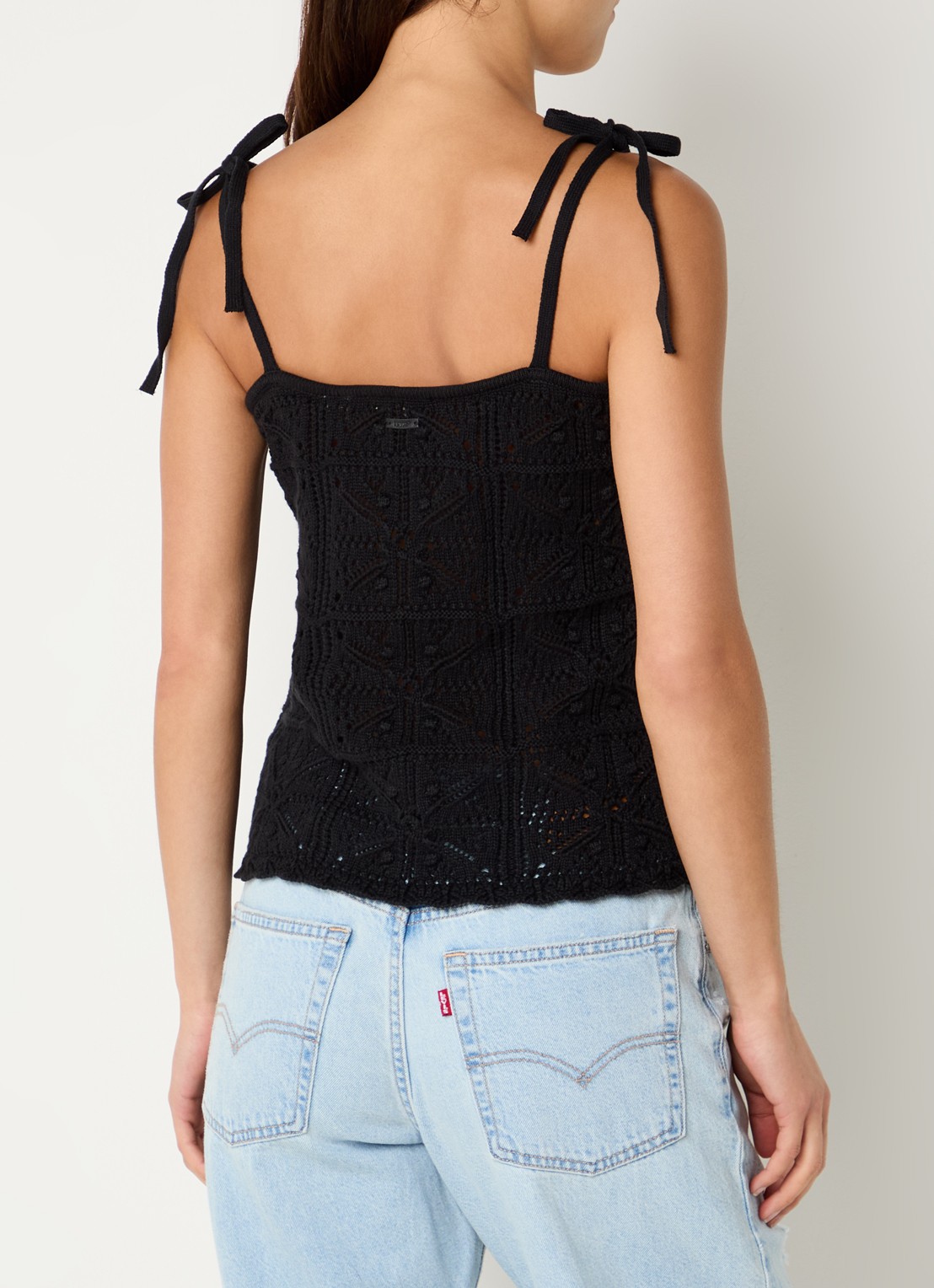 Levi's Abbey grofgebreide top van crochet met gestrikt detail - achterkant zwart