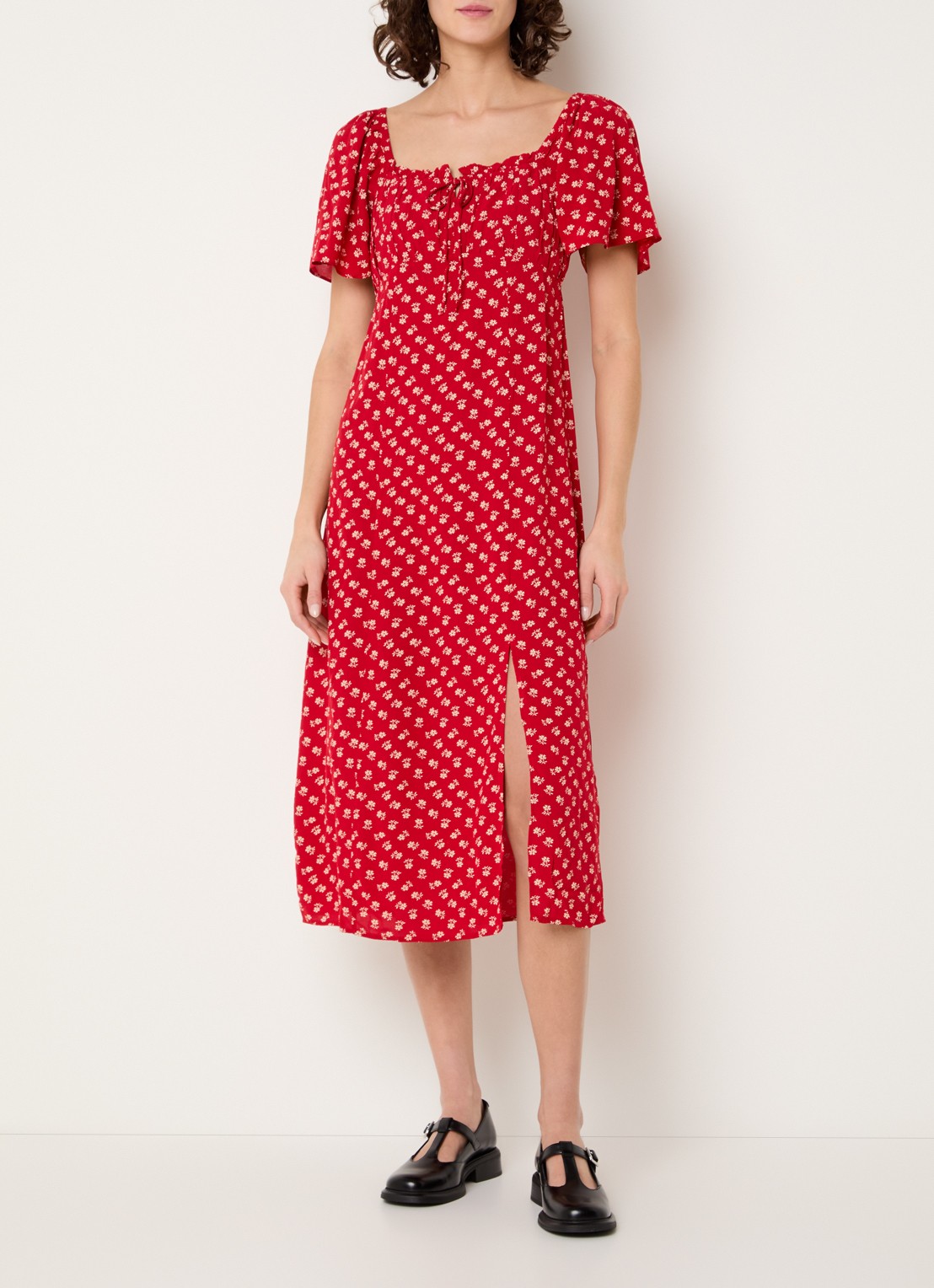 Levi's Amara midi jurk met split en print - detail 4 kersenrood