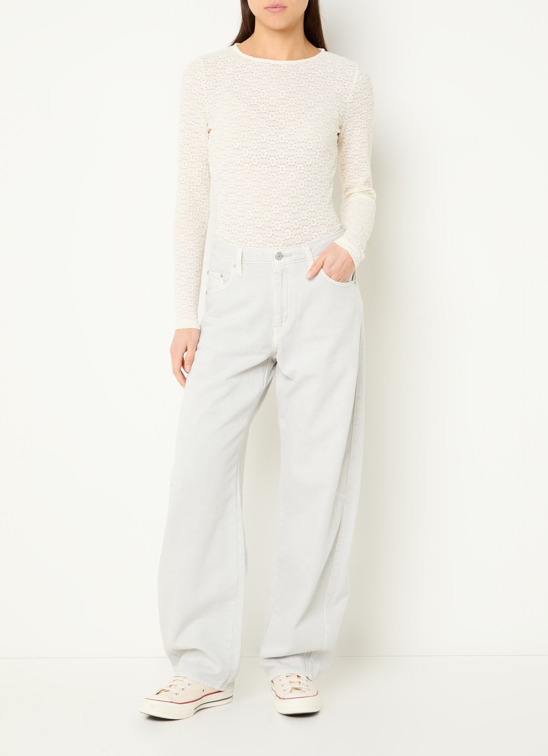 Levi's Anika semi-transparante top met opengewerkt dessin - voorkant 4 creme