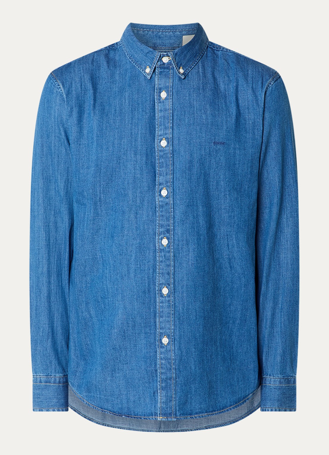 Levi's Authentic regular fit overhemd van chambray met logoborduring - voorkant indigo