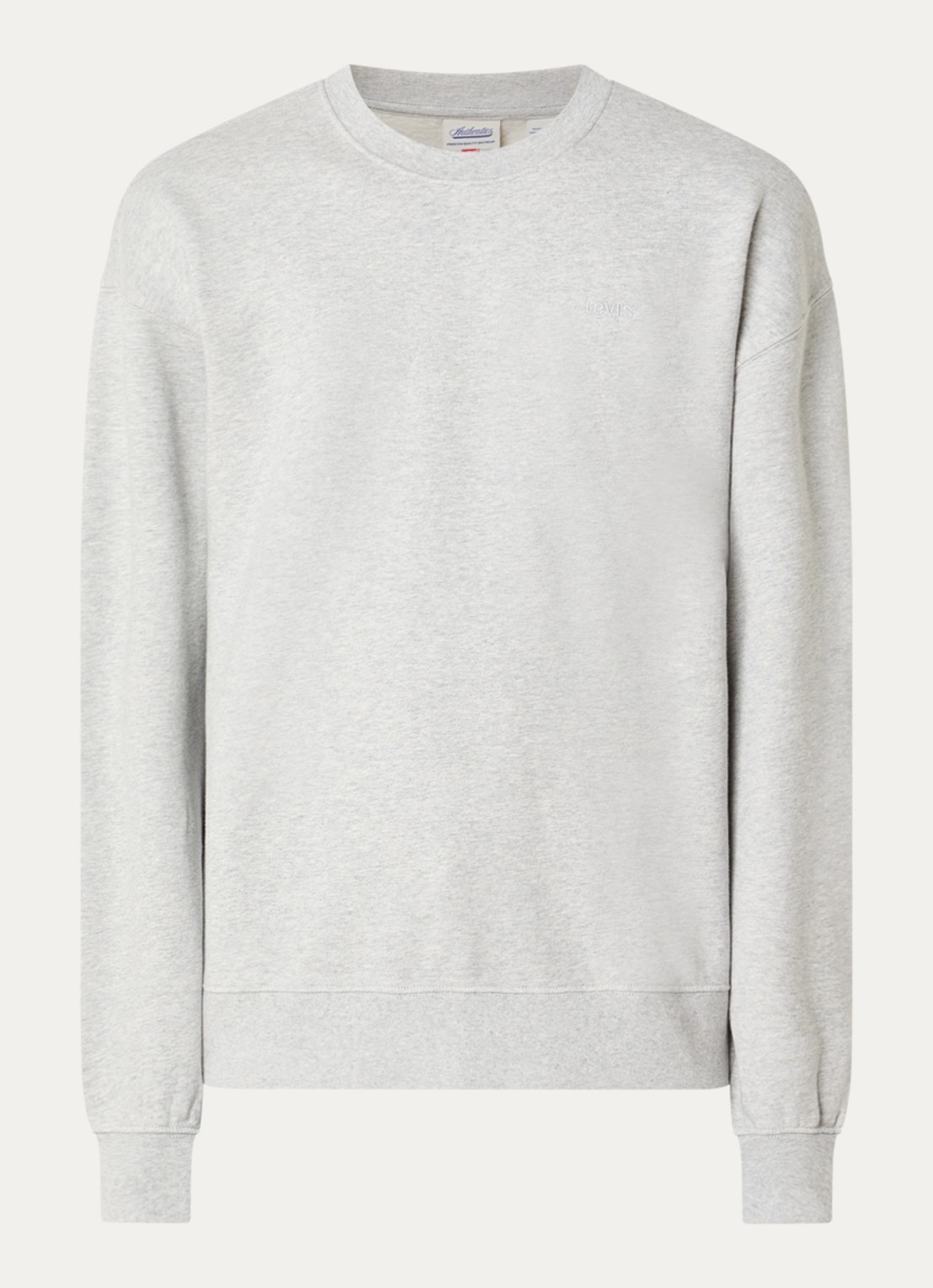 Levi's Authentic sweater met gemêleerd dessin en logoborduring - voorkant grijsmele
