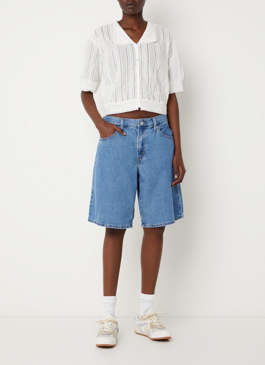 Levi's Baggy Dad Jort high waist wide leg korte broek - voorkant 2 indigo