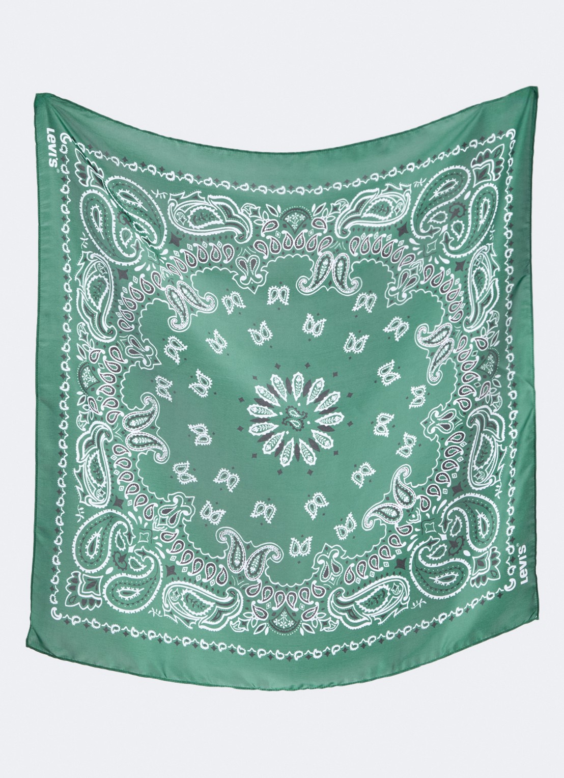 Levi's Bandana van satijn met paisley dessin 70 x 70 cm - detail 2 groen