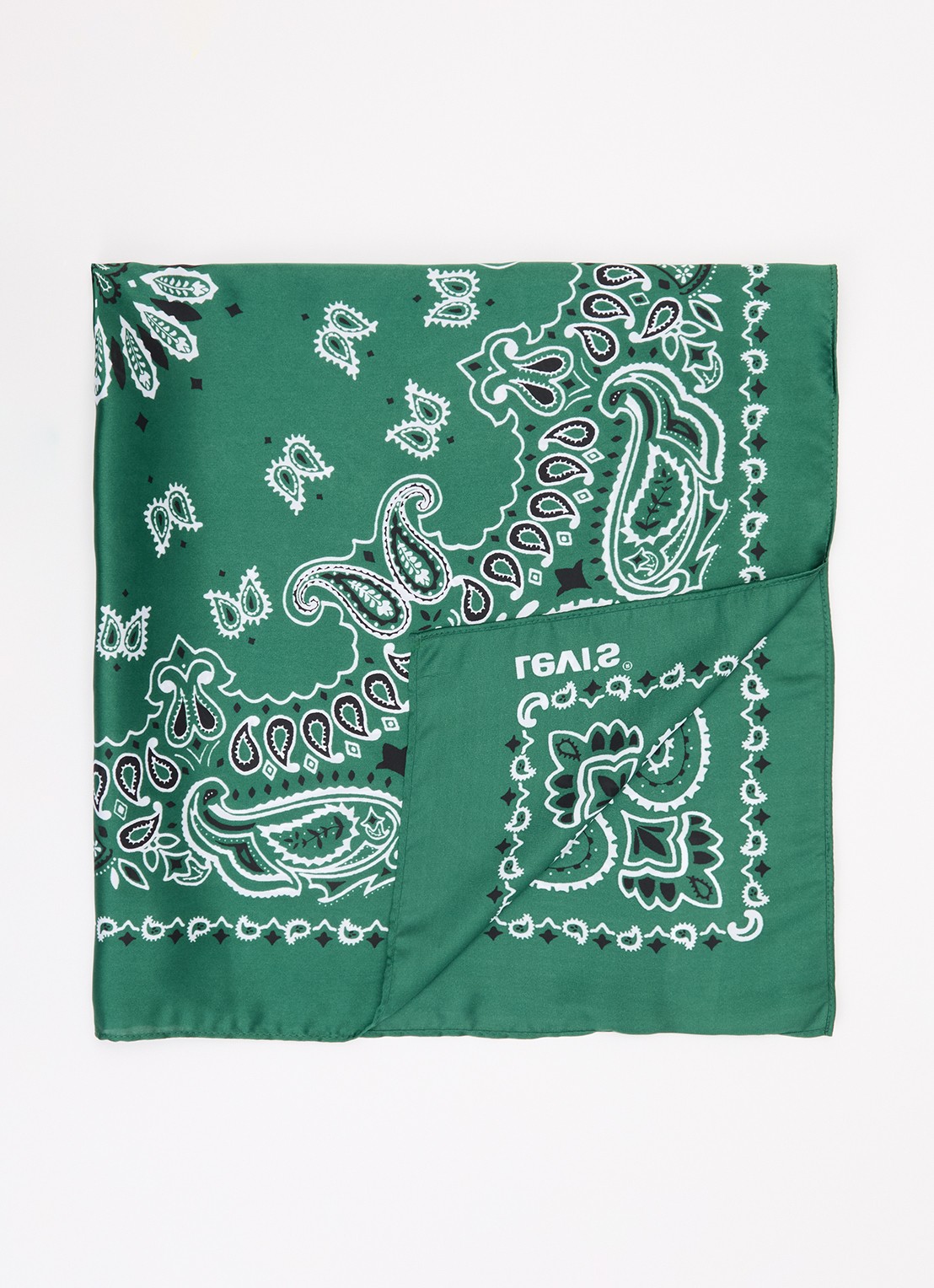 Levi's Bandana van satijn met paisley dessin 70 x 70 cm - voorkant groen