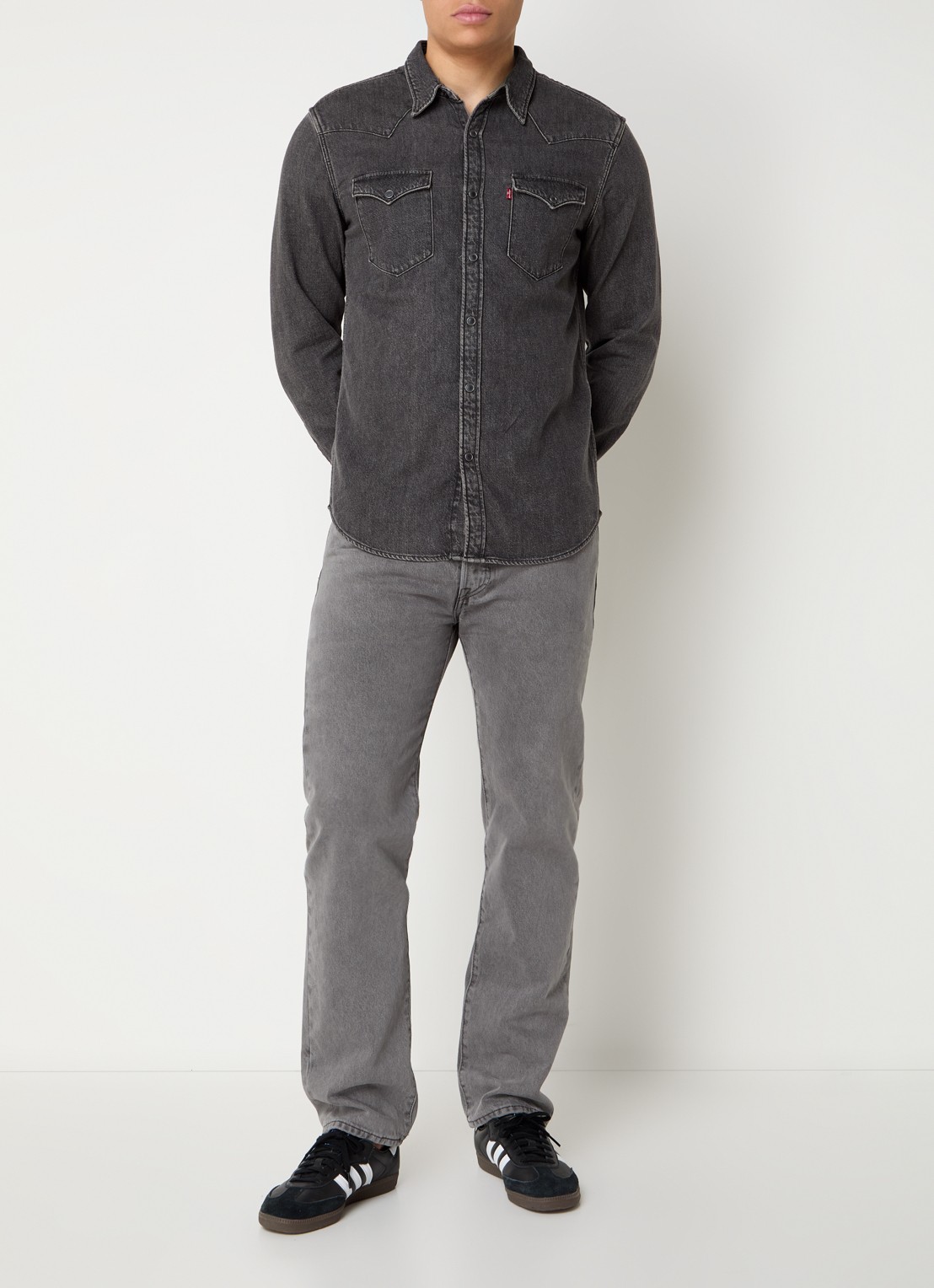 Levi's Barstow spijkerjas met borstzakken  - voorkant 3 donkergrijs