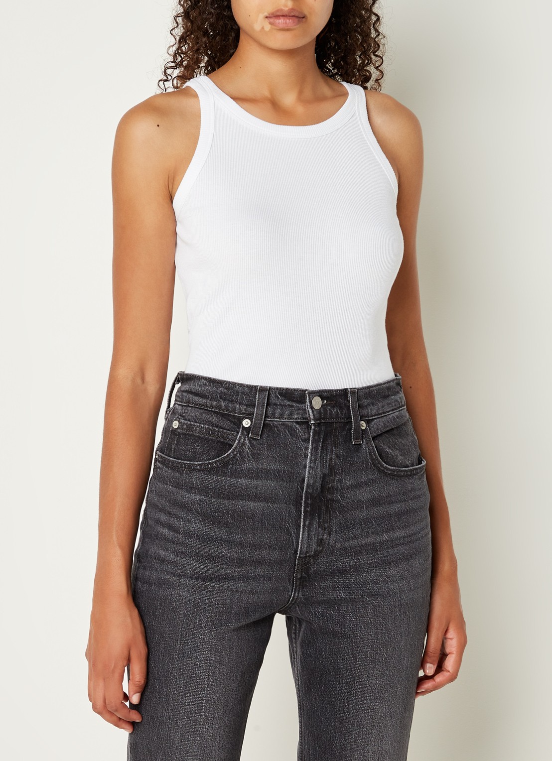 Levi's Basic tanktop met ribstructuur en ronde hals - detail wit