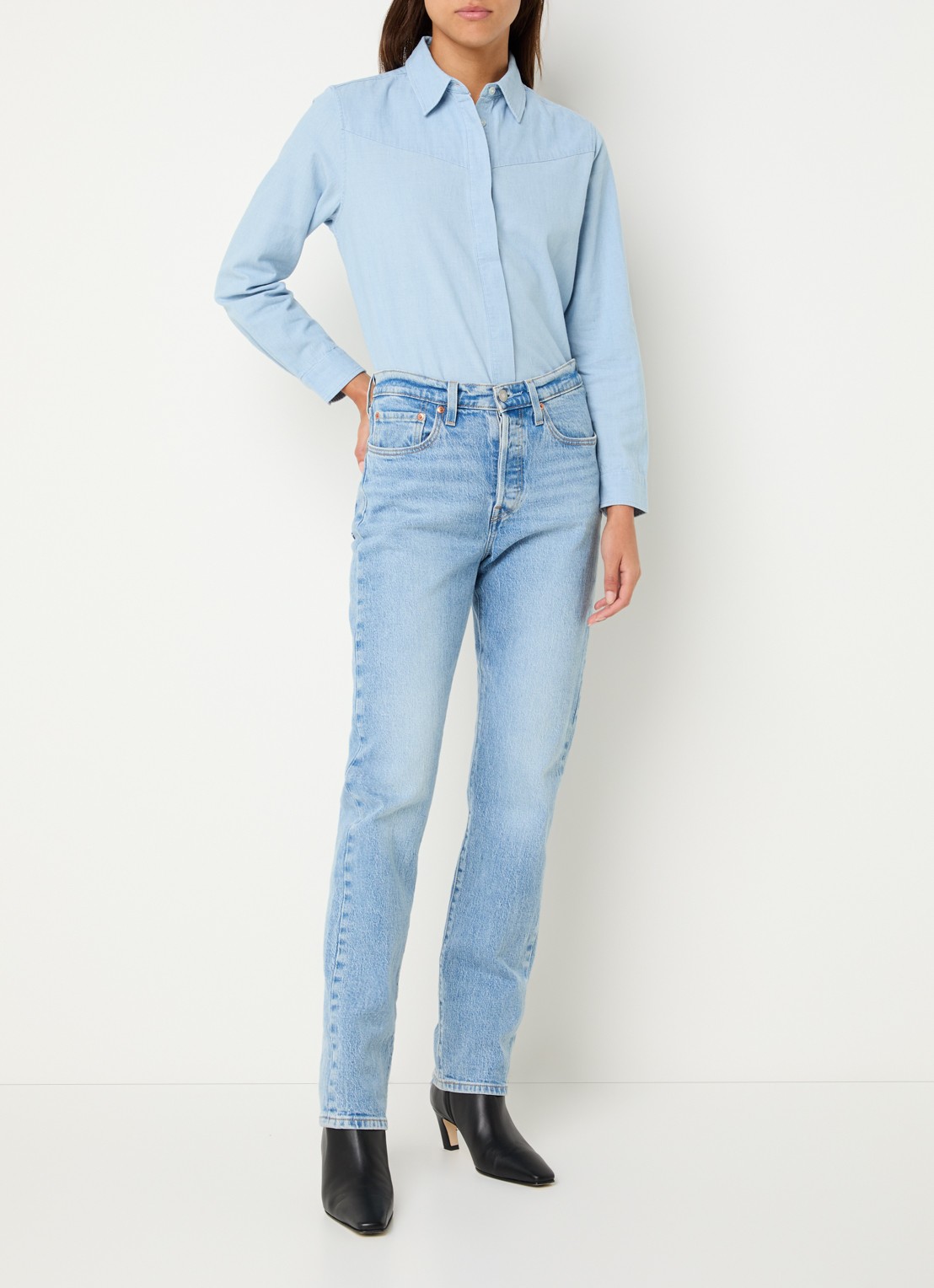 Levi's Blouse van chambray - voorkant 3 lichtblauw