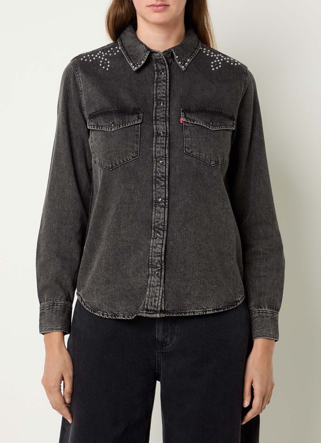 Levi's Blouse van denim met strass - detail 3 zwart