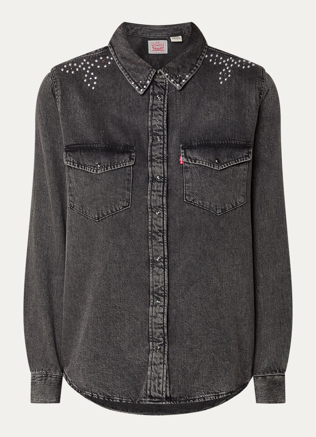 Levi's Blouse van denim met strass - voorkant zwart