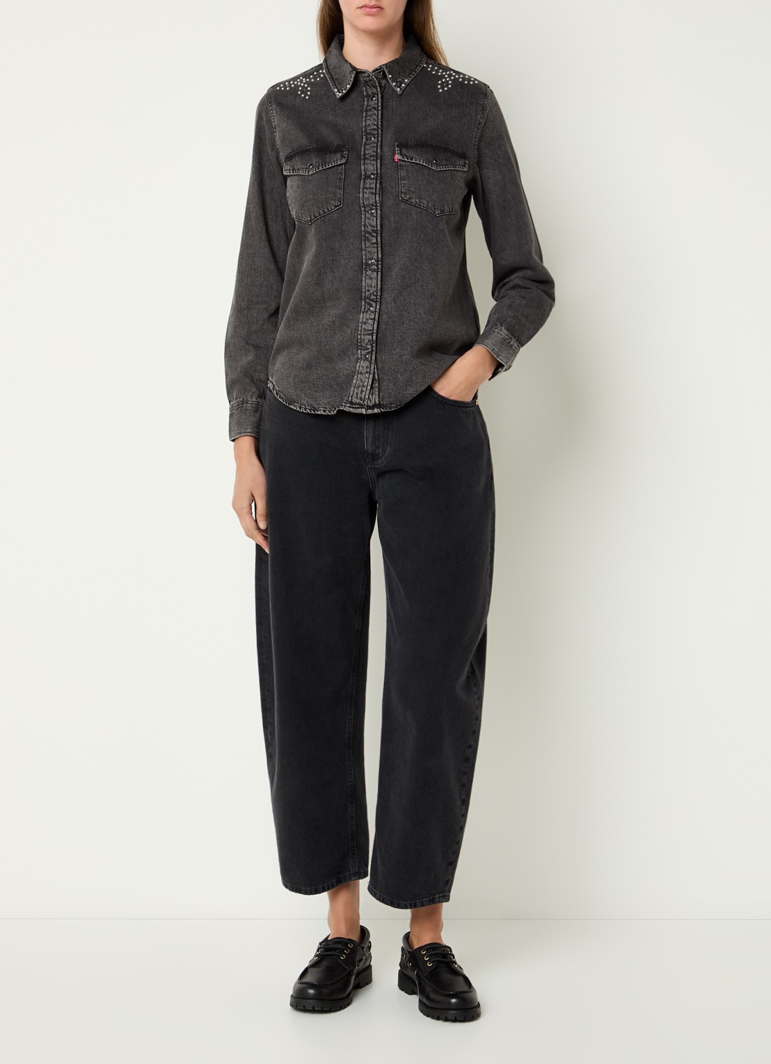 Levi's Blouse van denim met strass - voorkant 2 zwart