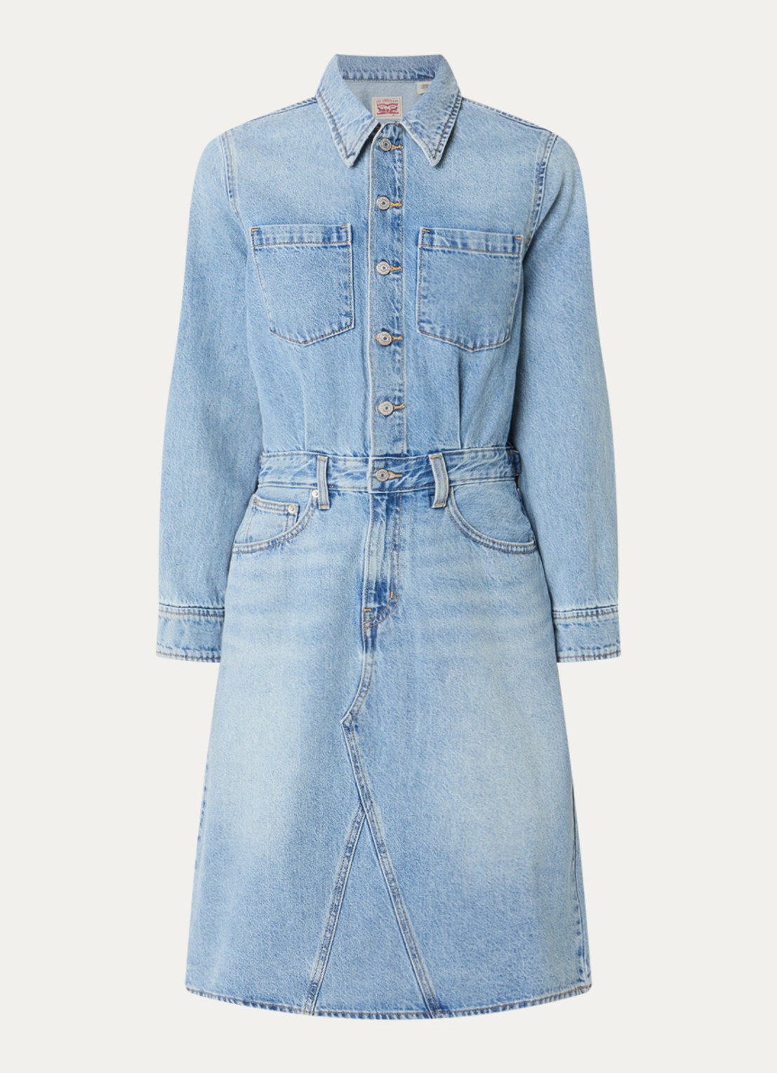 Levi's Blousejurk van denim met borstzakken - voorkant 2 lichtblauw
