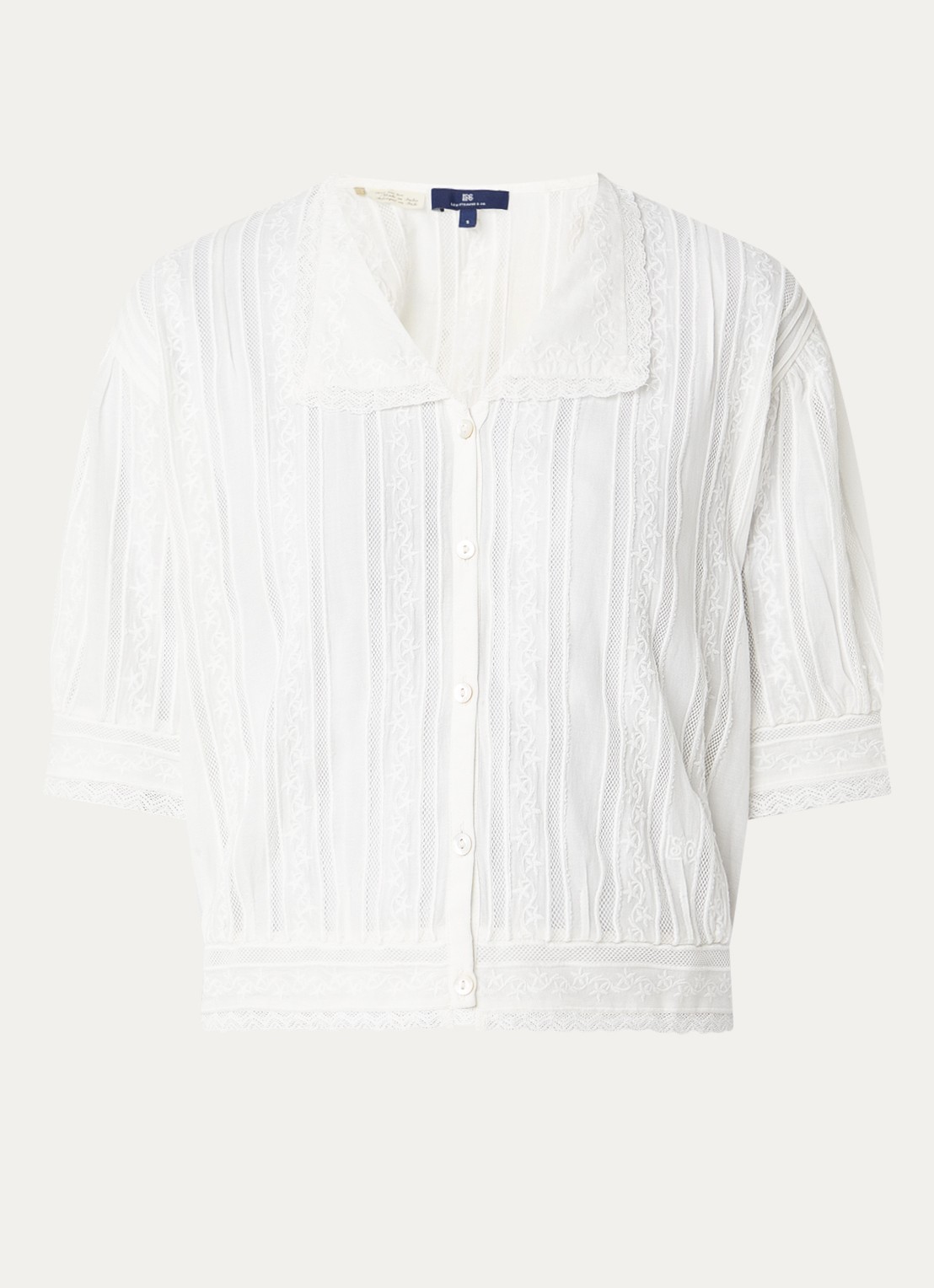 Levi's Blue Tab cropped blouse met broderie - voorkant 2 gebroken wit
