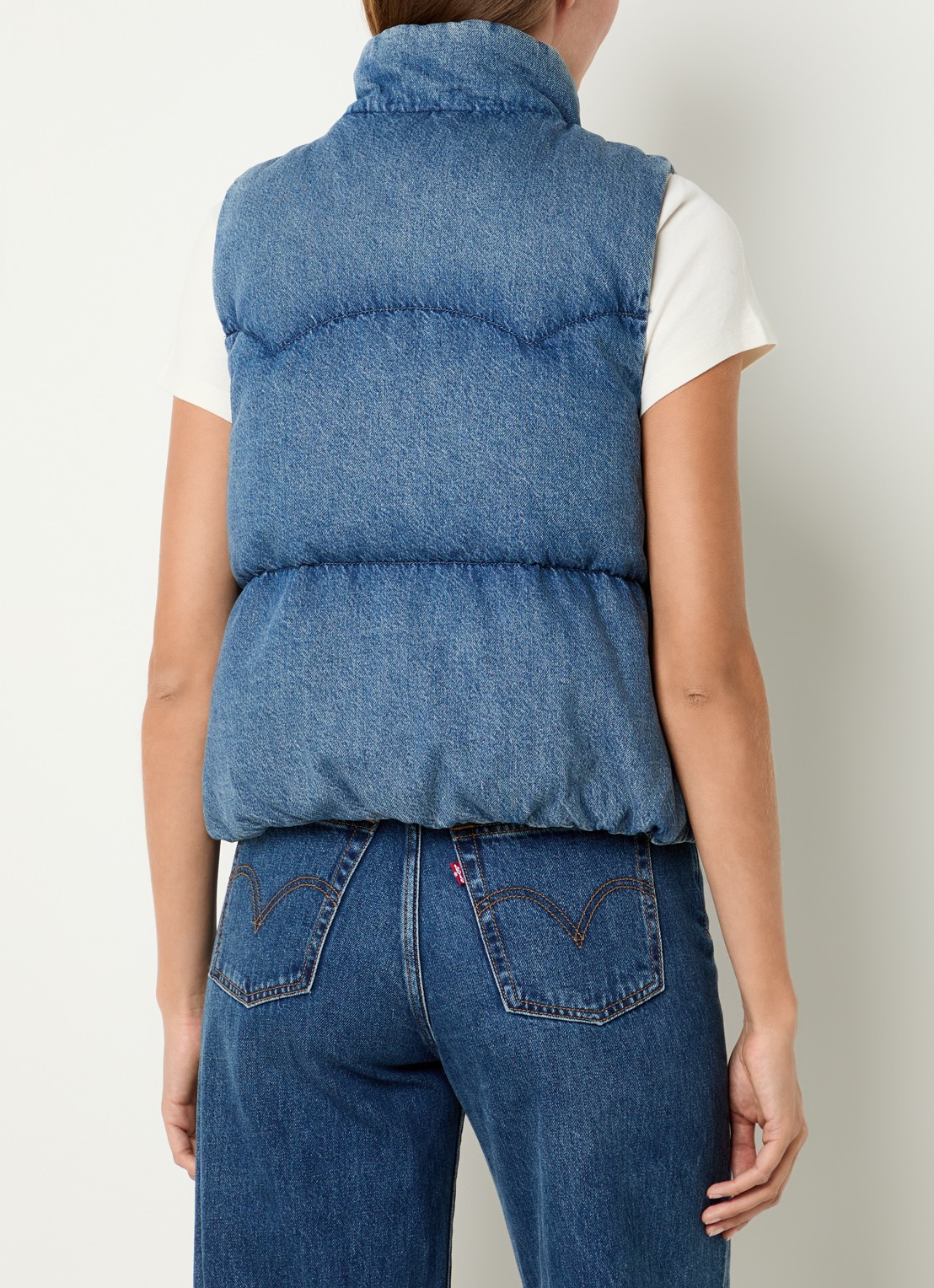 Levi's Bodywarmer van denim met donsvulling - achterkant 3 donkerblauw