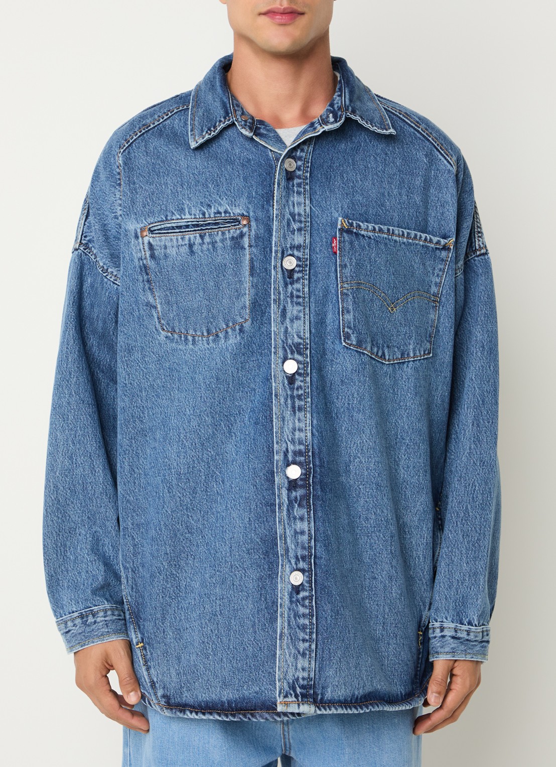 Levi's Bodywarmer van denim met donsvulling - detail 4 indigo