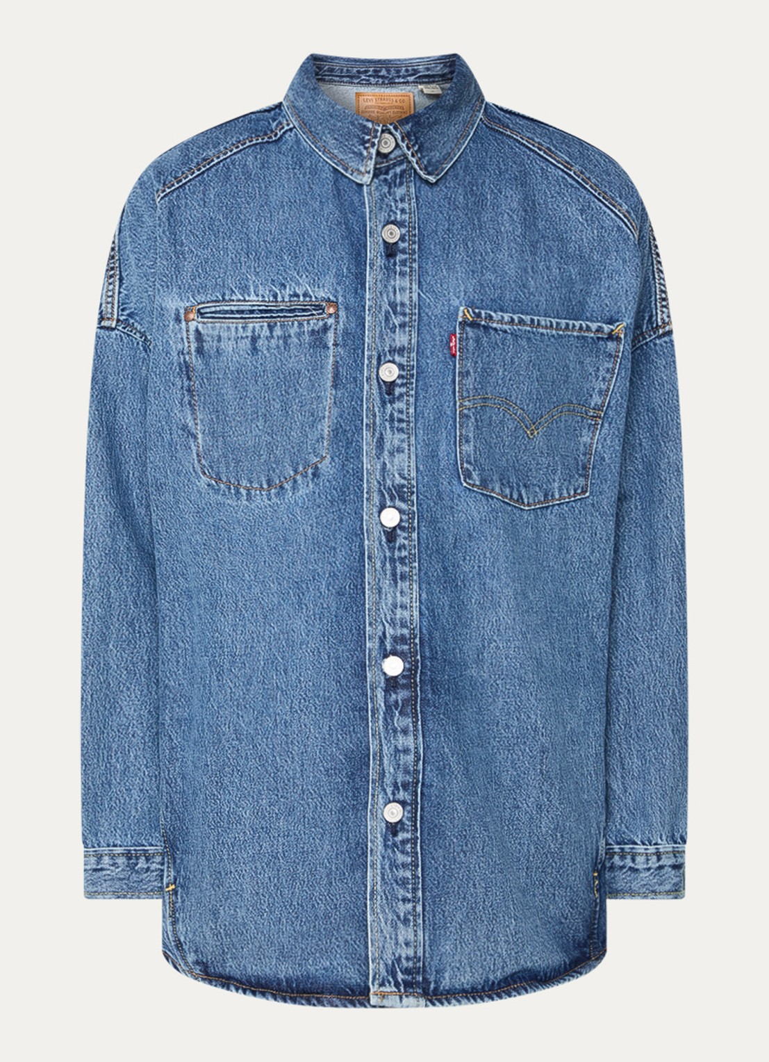 Levi's Bodywarmer van denim met donsvulling - voorkant indigo