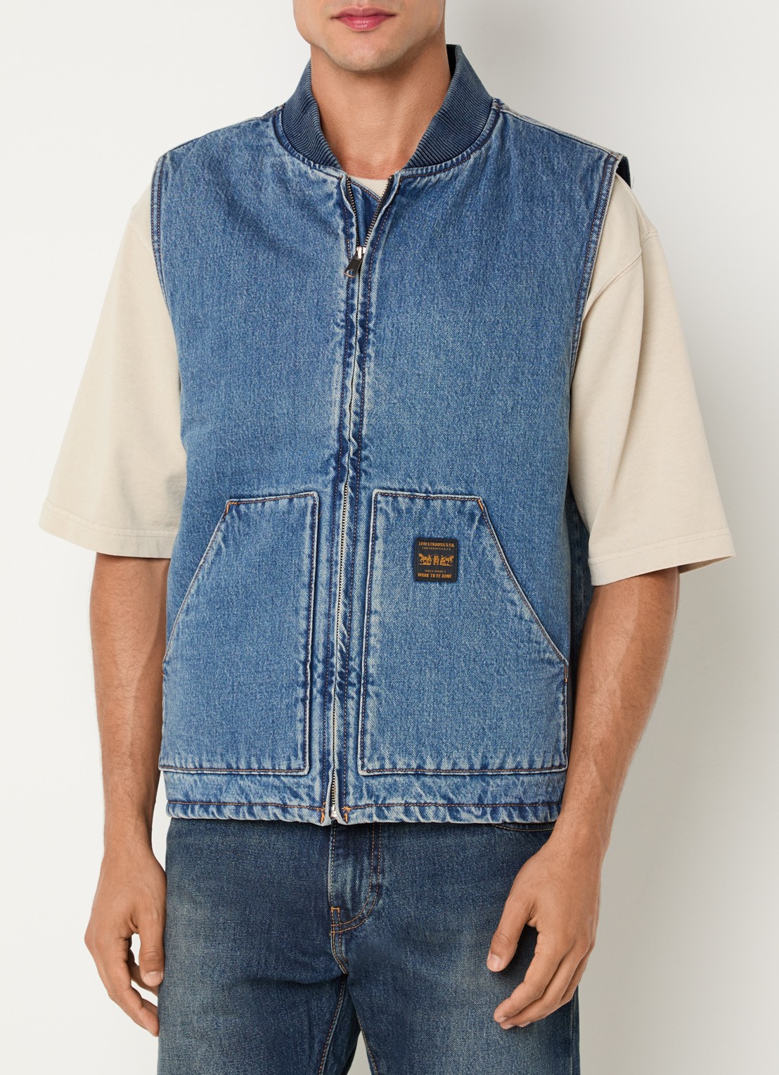 Levi's Bodywarmer van denim met steekzakken - detail 3 indigo
