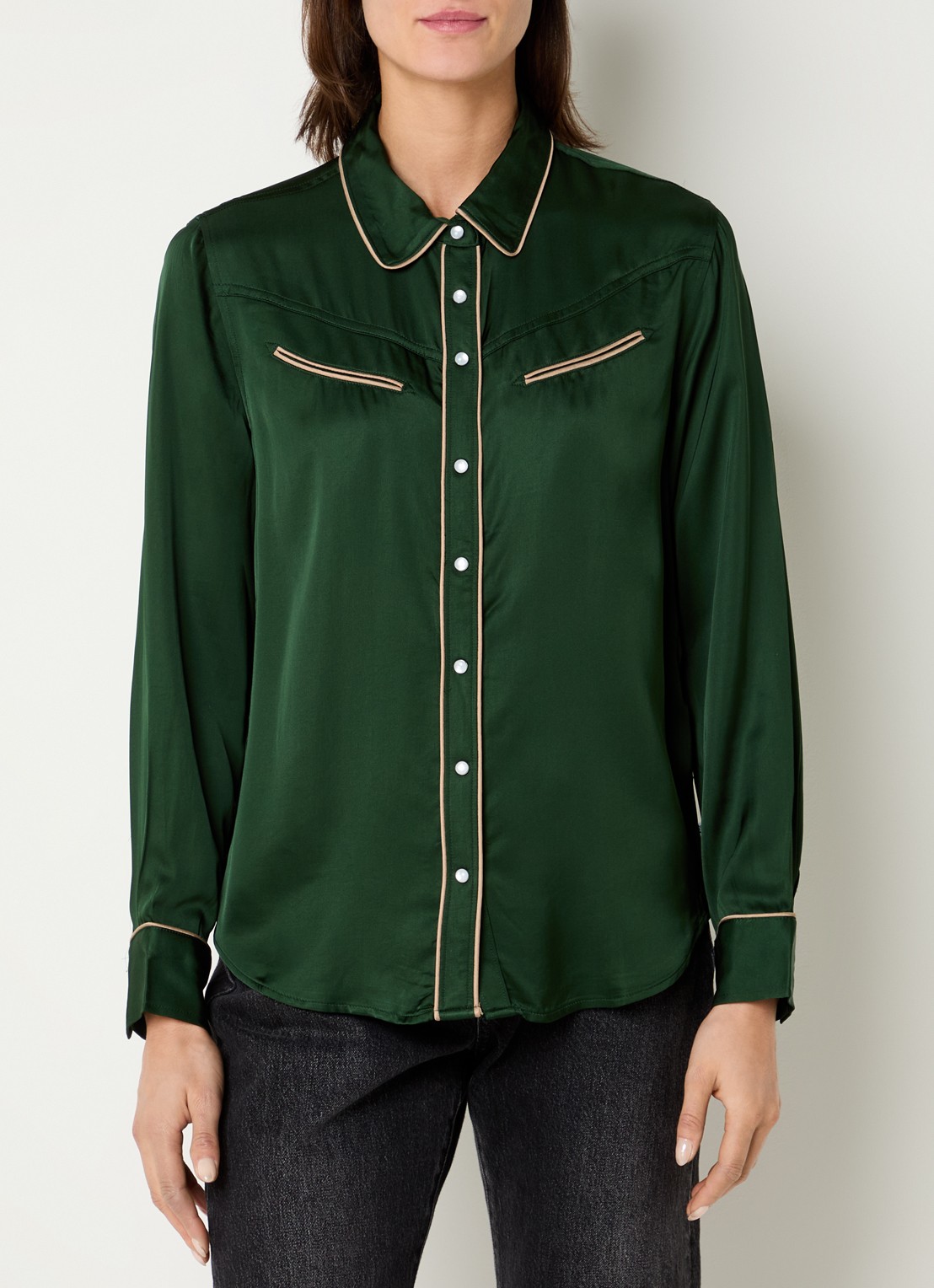 Levi's Bradie blouse van satijn met paspelzakken - detail 4 groen