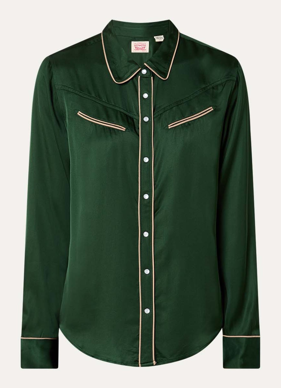 Levi's Bradie blouse van satijn met paspelzakken - voorkant groen