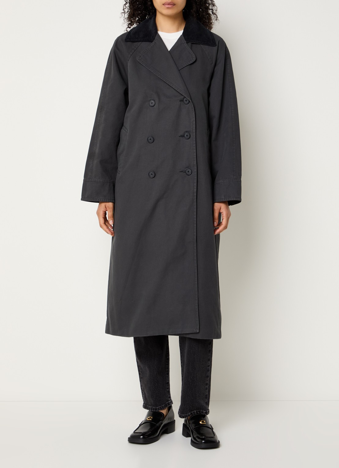 Levi's Bree Barn double-breasted trenchcoat met details van corduroy - detail 4 antraciet