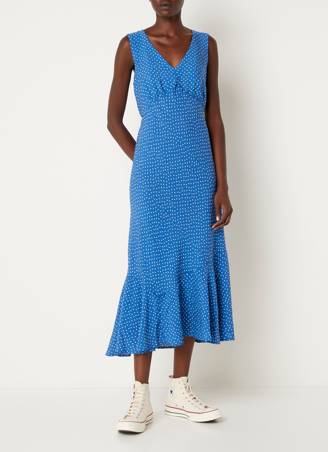 Levi's Brita maxi jurk met strikceintuur - detail lichtblauw