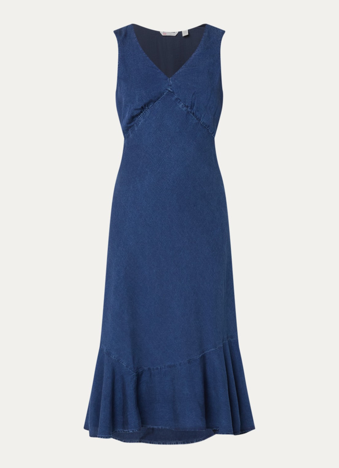 Levi's Brita midi jurk van denim met V-hals - voorkant indigo