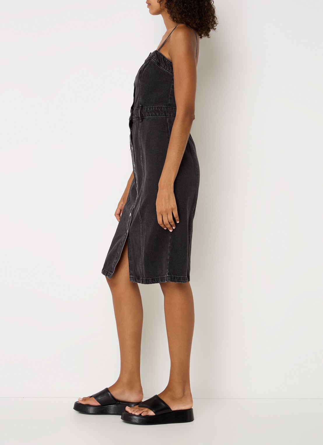 Levi's Bustier midi denim jurk - voorkant 2 zwart
