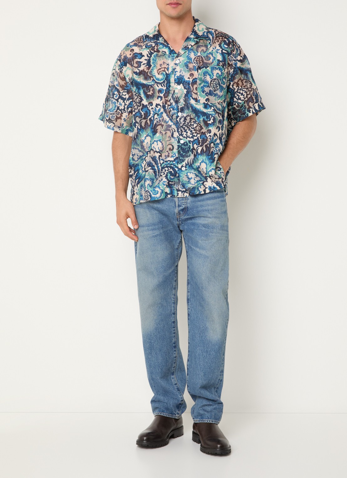Levi's Camp overhemd print en borstzak - voorkant 2 donkerblauw
