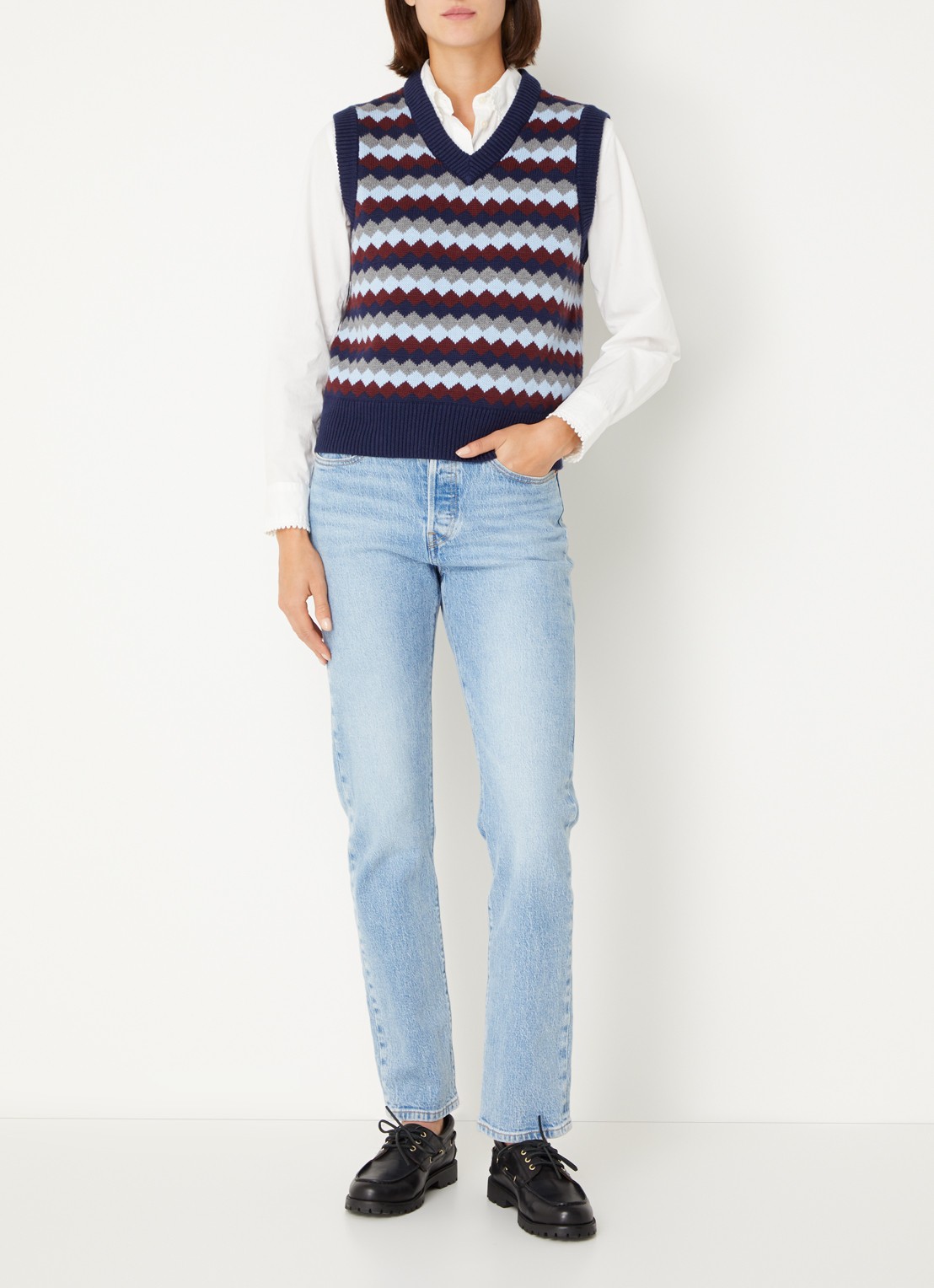 Levi's Charlie fijngebreide spencer in wolblend - voorkant 3 donkerblauw