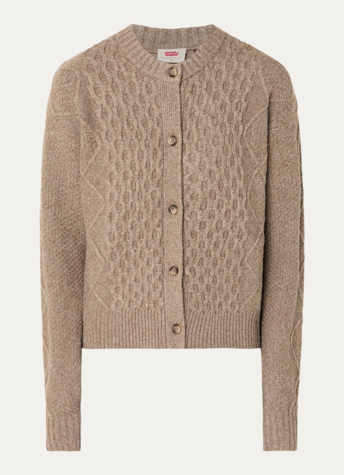 Levi's Charlotte kabelgebreid vest in wolblend - voorkant beige