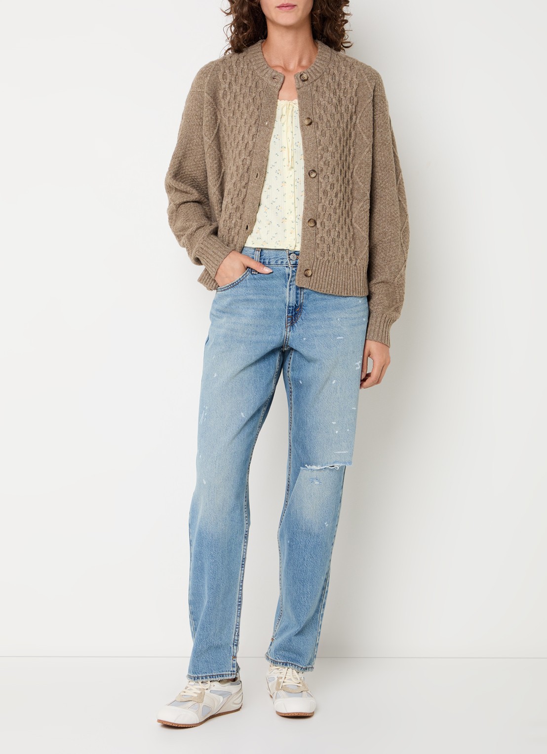Levi's Charlotte kabelgebreid vest in wolblend - voorkant 2 beige