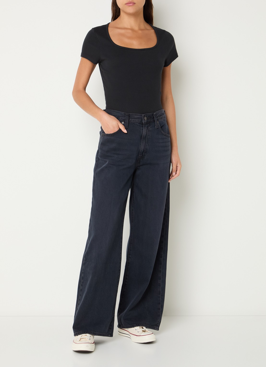 Levi's Cinch high waist wide leg jeans met donkere wassing - voorkant 5 indigo