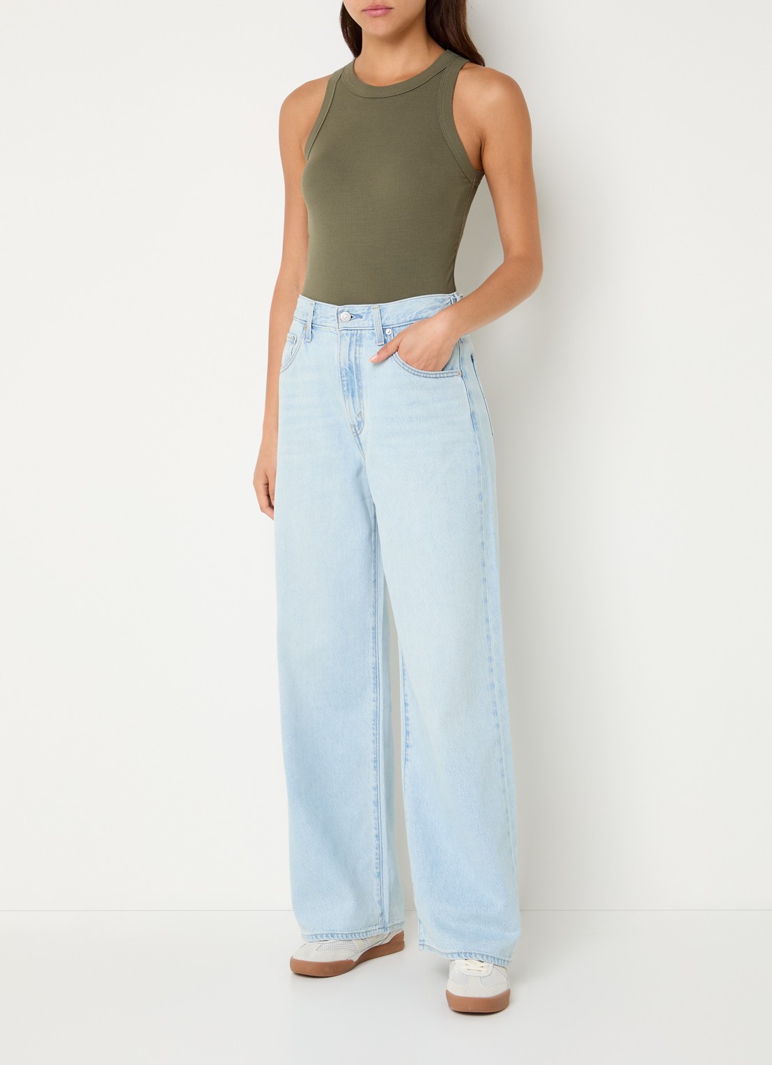 Levi's Cinch high waist wide leg jeans met lichte wassing - voorkant 3 indigo