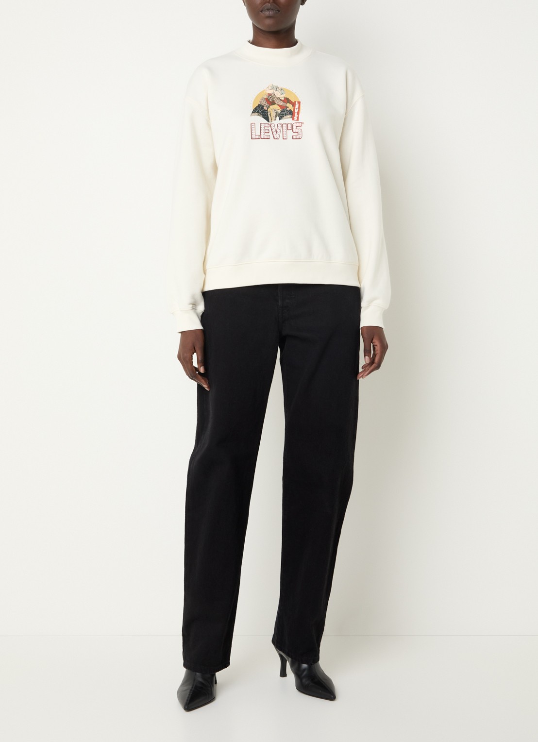 Levi's Collins sweater met logoprint - voorkant 2 gebroken wit