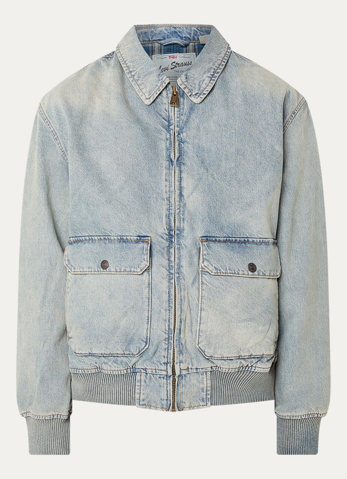 Levi's Cortland bomberjack van denim met klepzakken - voorkant 3 indigo